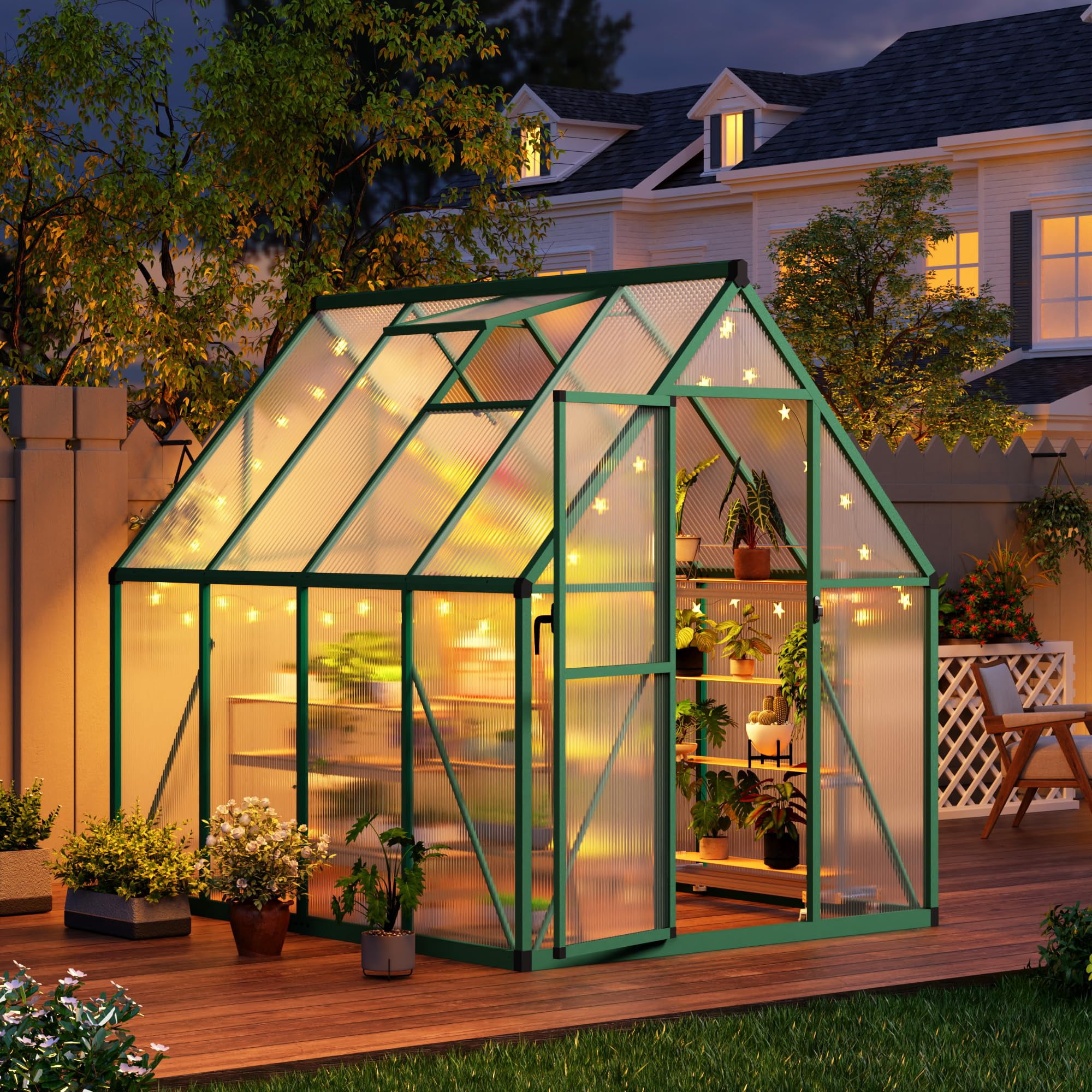 Polycarbonate Walk-In Greenhouse 6x7 FT – Heavy Duty Outdoor Greenhouse with Reinforced Aluminum Frame, Lockable Door & Adjustable Roof Vent, UV-Resistant Panels for Backyard, Lawn & Garden