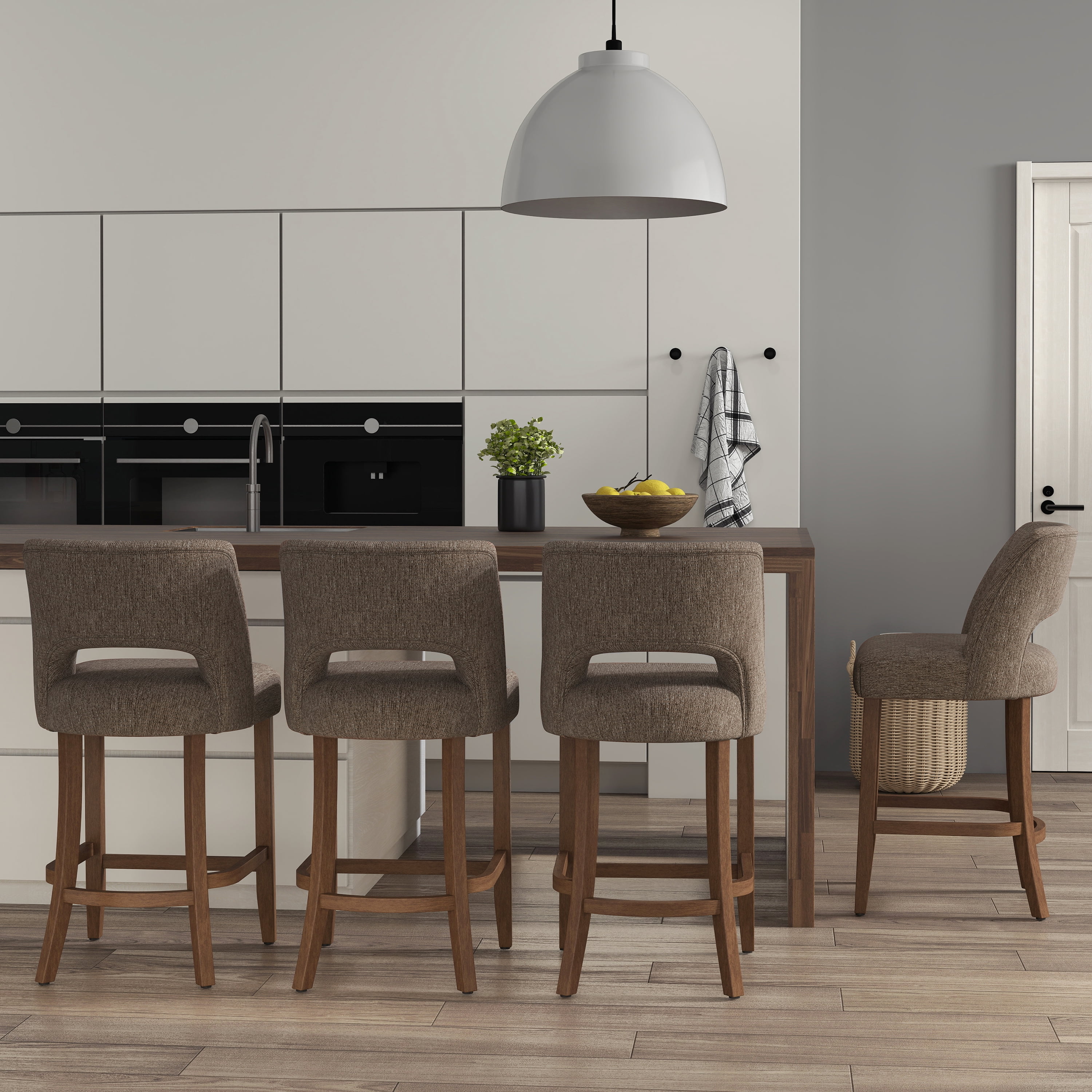 Vknow Furniture Bar Stools Set of 4, 26" Upholstered Counter Height Bar Stools, Modern Counter Stools with Wood Legs for Kitchen Island Dining Room Bar,Brown