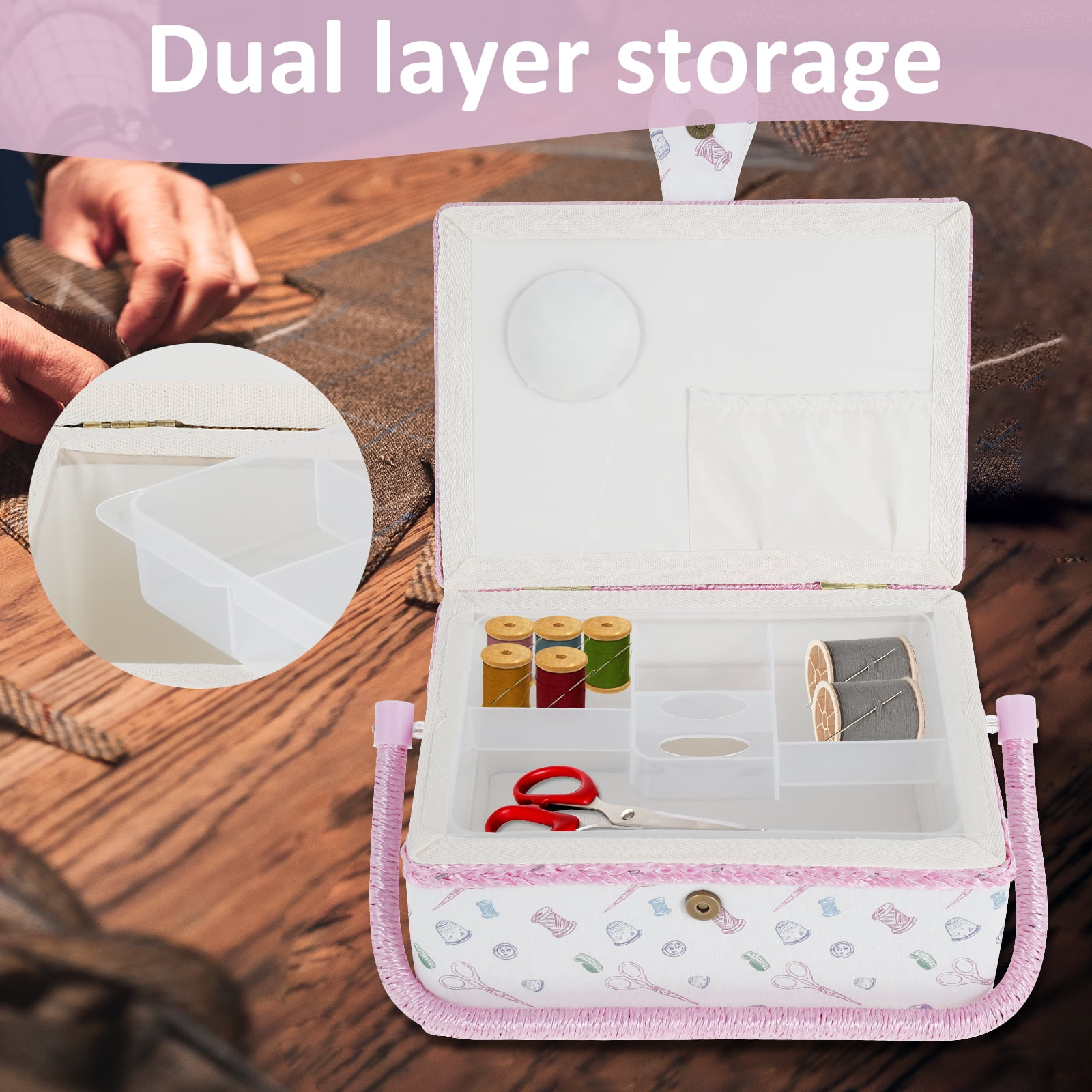 Hvxrjkn Sewing Basket with Removable Tray & Interior Pocket – Portable, Practical & Stylish Organizer for Needles, Thread & Tape Measure