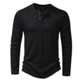 thumbnail image 2 of Men's Slim Fit Henley Shirts With Long Sleeves And Button Placket, Casual Basic Tees Featuring Solid Color Design Black L, 2 of 5