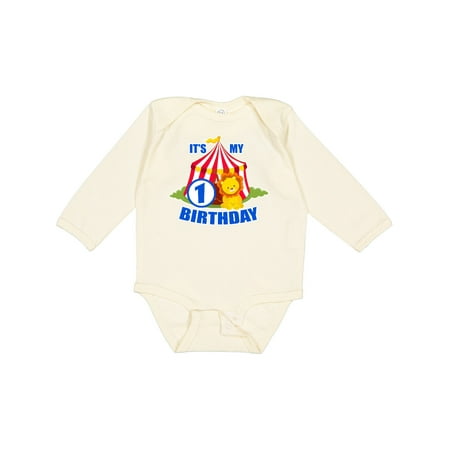 

Inktastic Its My Birthday Circus Tent with Lion 1 Year Old Boys or Girls Long Sleeve Baby Bodysuit