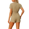 thumbnail image 3 of INSPIRE CHIC Women's Short Jumpsuit Short Sleeve Tie Waist 100% Cotton Cargo Jumpsuit with Pockets XL Khaki, 3 of 7
