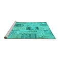 thumbnail image 2 of Ahgly Company Machine Washable Indoor Round Patchwork Turquoise Blue Transitional Area Rugs, 4' Round, 2 of 4