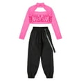 thumbnail image 4 of YONGHS Girls Dancewear Outfits Mesh Spliced Long Sleeve Sequin Crop Top with Jogger Pants Set Hot Pink 10, 4 of 7