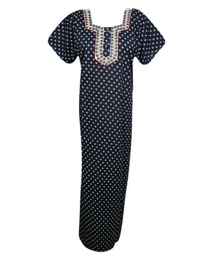 Mogul Womens Maxi Caftan Beautiful Neck Embroidered Cap Sleeves Summer Comfortable Evening Wear Kaftan Nightgown Sleepwear Dress