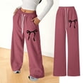 thumbnail image 2 of shoper Girls Baggy Sweatpants Bow Drawstring Wide Leg Y2K Sweat Pants Elastic Waist Workout Athletic Trousers 4-16 Years Brick Red, 2 of 8