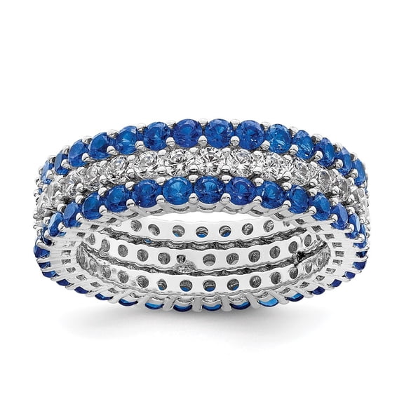 Auriga Fine Jewelry 925 Sterling Silver Blue & White CZ 3 Ring Set for Women Size 8