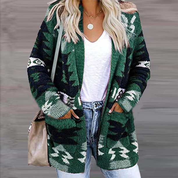 Chaquetas y abrigos casuales de manga larga sin capucha para mujer, con estampado étnico, cuello en V, manga larga, con capucha, abrigos casuales finos, top de poliéster para mujer