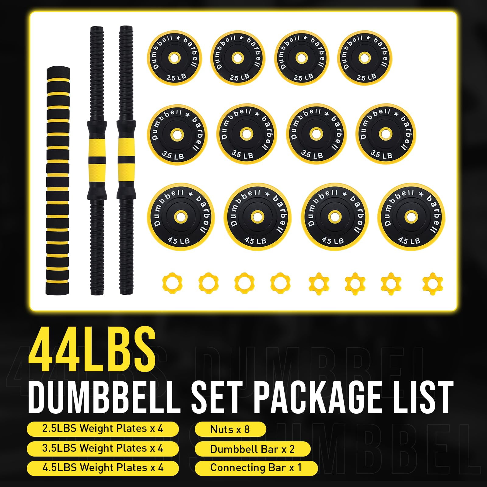 Danolapsi Adjustable Dumbbells,Adjustable Weights Set for Home Gym,44 Lb 2-In-1 Adjustable Dumbbell Set with Foam Handles,Fitness Exercises for Home Gym Suitable Men/Women