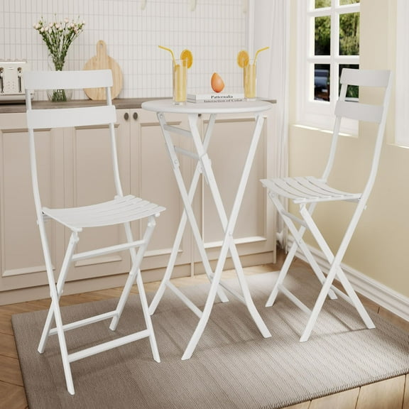 Danolapsi 3-Piece Outdoor Bistro Set, Folding Patio Bistro Sets with 1 Table and 2 Chairs, Metal Frame Bistro Table and Chairs Set of 2 for Small Space, Indoor, Outdoor, Porch, Lawn, Balcony