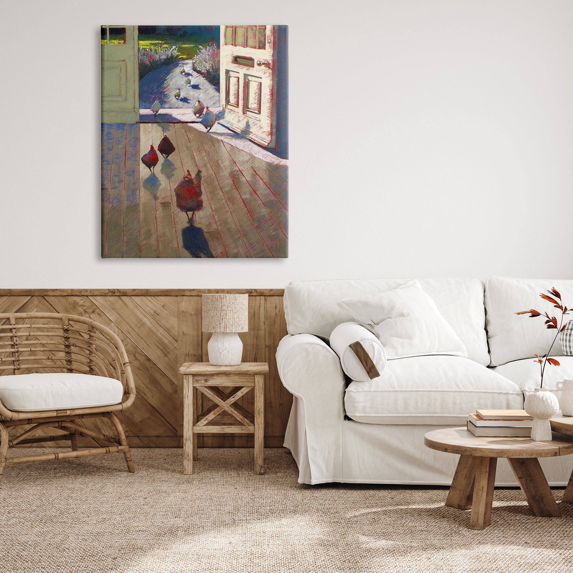 Stupell Industries Chickens Strolling Through Farmhouse Doorway Contemporary Strokes Painting Gallery Wrapped Canvas Print Wall Art, Design by Lisa Timmerman