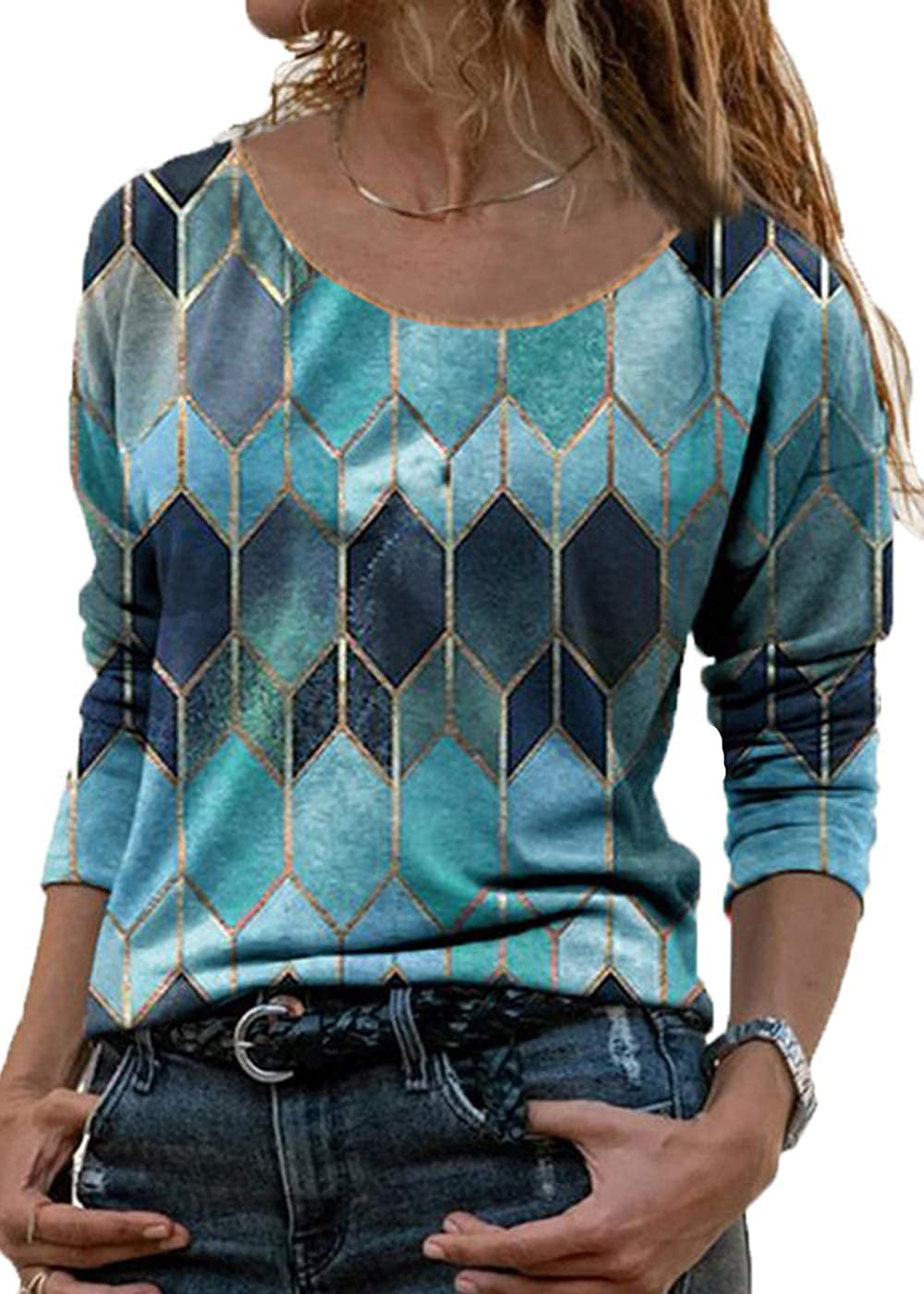 Women's Shirts Long Sleeves Colorful Geometric Vintage Tunic Shirt ...