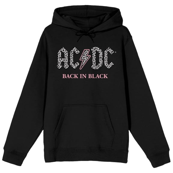 AC/DC Back To Black Leopard Print Logo Men's Black Graphic Hoodie-Medium