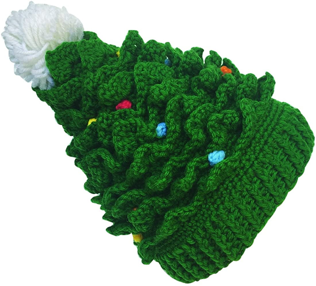 Baby Christmas Tree Knit Hat Green Red 