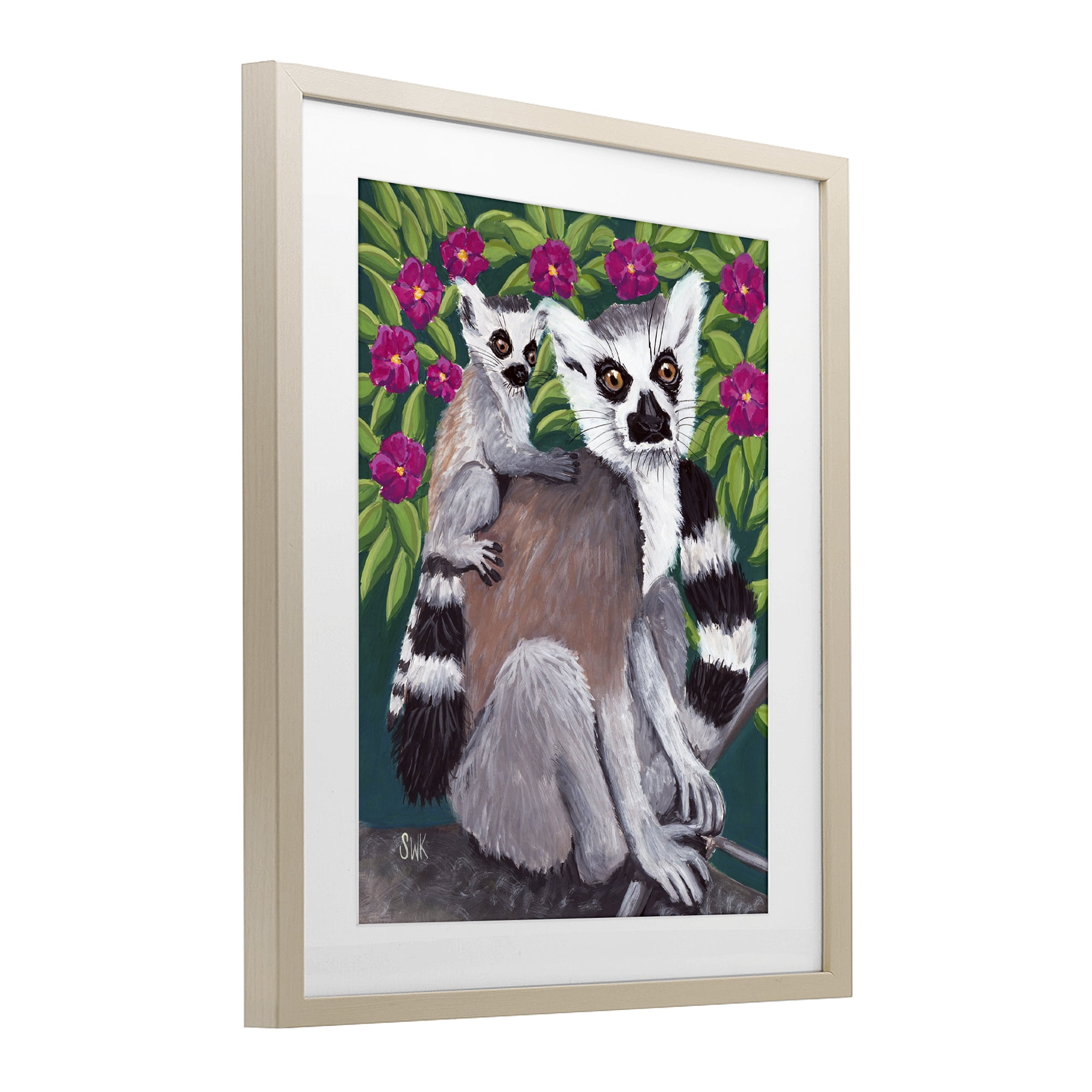 Stupell Industries Ring Tailed Lemur Mama & Baby Birch Framed Print Under Glass, design by Sarah Waldron Kimball