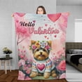 thumbnail image 3 of Hello Valentine’s Day Yorkshire Terrier Flower Crown Romantic Pink Floral Cozy Fleece Blanket Yorkie Dog Lover Gifts Warm Soft Throw Blanket - 00031, 3 of 5
