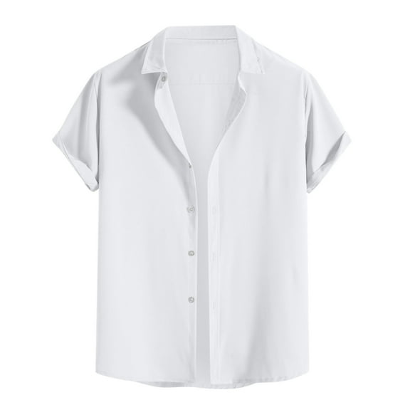 Mens Shirts Short Sleeve Casual,Men's Shirts Spring Summer Casual Solid Color Cotton Loose Lapel Short Sleeve Shirt Tops Shirts