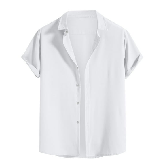 Mens Workout Shirts White T Shirts for Men Men Casual Fashion Solid Turn-down Collar Button Short Sleeve Blouse Tops Shirt Untuckit Shirts,White,3XL