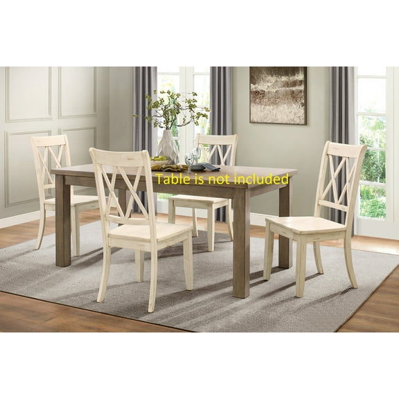 Casual White Finish Chairs Set of 4, Pine Veneer Transitional Double-X Back Design Dining Room Chairs