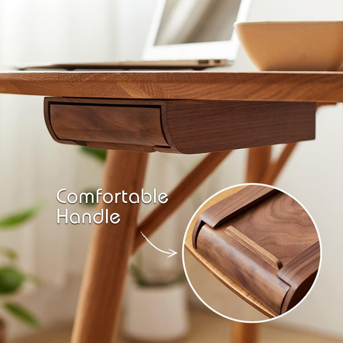 Under Desk Drawer Wood, Self-Adhesive Hidden Drawer Organizer Slide Out, Easy Installation Handmade Under Table Storage, Attachable Pencil Phone Holder For Office Home (Bamboo Medium)