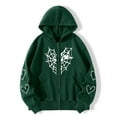 thumbnail image 2 of JINMGG Winter Coats for Women, 2026 Fashion Winter Womens Heart Print Gothic Style Long Sleeve Hoodlies Zipper Thermal Hoodie with Cropped Zip Up Women Coat Green XL, 2 of 6