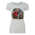 thumbnail image 2 of Wild Bobby, Vintage Hot Rod Old Garage Cars and Trucks Womens Slim Fit Junior Tee, Heather Grey, Small, 2 of 3