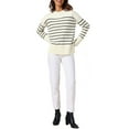 thumbnail image 2 of INSPIRE CHIC Womwn's Ribbed Knit Pullover Tops Long Sleeve Fall Winter Crewneck Striped Sweater M White, 2 of 6