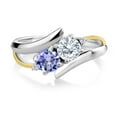 thumbnail image 3 of Gem Stone King 0.98 Cttw White Moissanite and Blue Tanzanite 2-Stone Crossover Ring for Women | 925 Silver and 10K Yellow Gold | Gemstone Birthstone (Size 5), 3 of 5