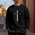 thumbnail image 3 of PARIS Men's Letter Printed Round Neck Long Sleeve Sweatshirt, Casual Sports Pullover for Gym, Street Fashion and Everyday Comfort Wear,Black,L, 3 of 5