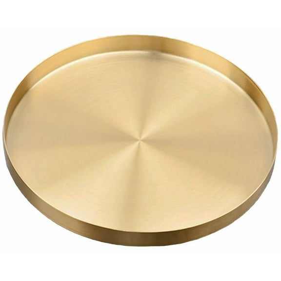 Large Round Gold Serving Tray 30CM/12 Inch Decorative Vanity Tray Jewelry Makeup Organizer Bar Tray Serving Tray for Coffee, Tea, Drinks, Candle, Wine, Tableware, Perfume Room Decor