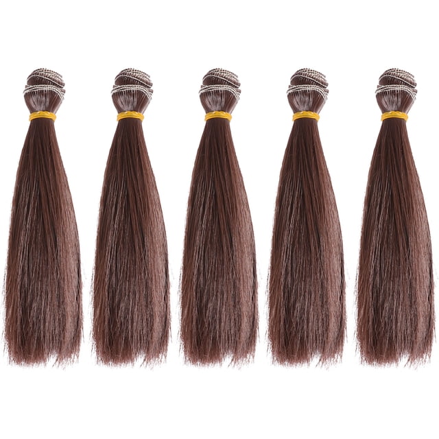 5 Pcs 15cm Perruque Cheveux Raides Résistante à la Chaleur Artisanat DIY Perruques de Poupée Extensions de Cheveux pour Projet Maison École (Noir Clair)