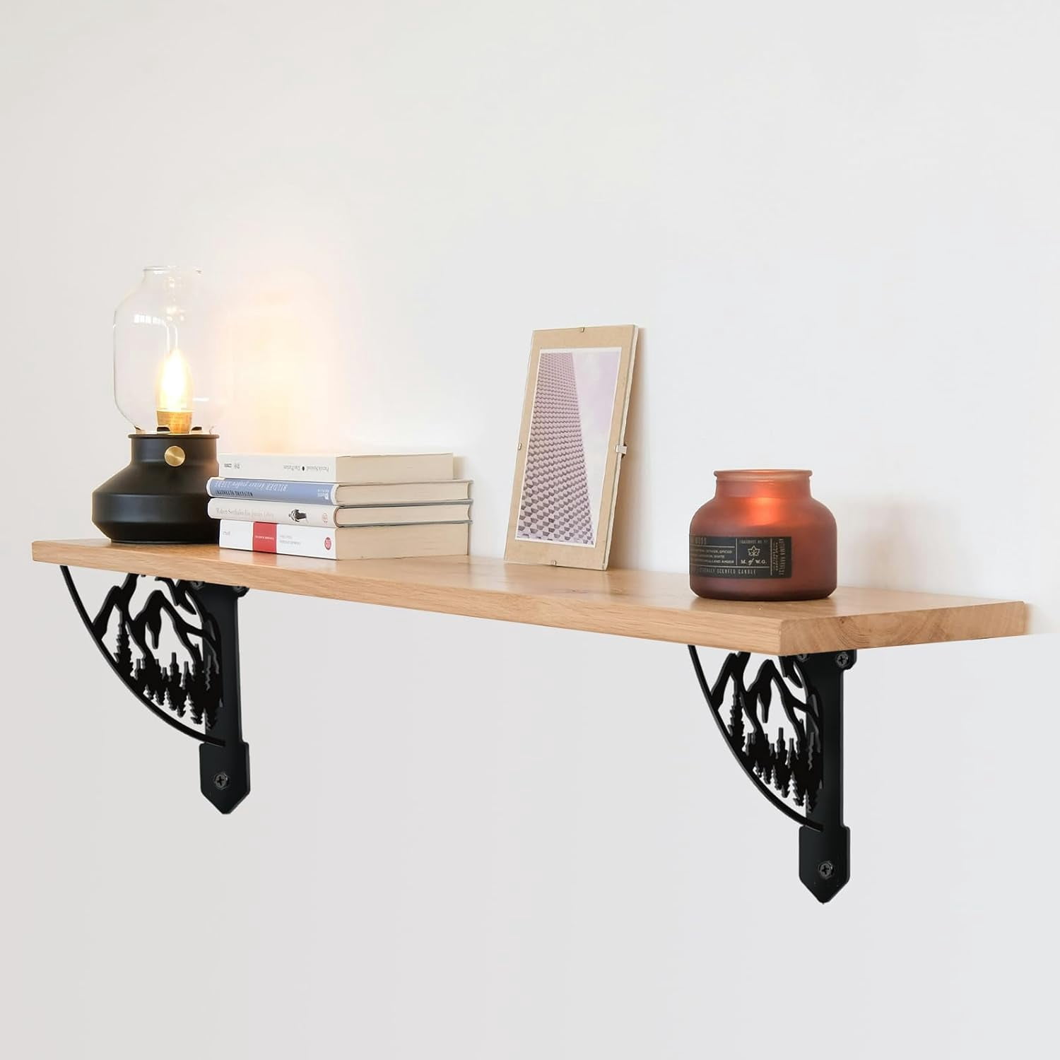 2 Pack Mountain DIY forests Shelf Brackets 300LB Heavy Duty Decorative Shelves Bracket Black Iron Corner Brackets DIY for Bookshelf Mailbox Mantel Corbels Metal Brace DIY for Kitchen 8.3x6.8in