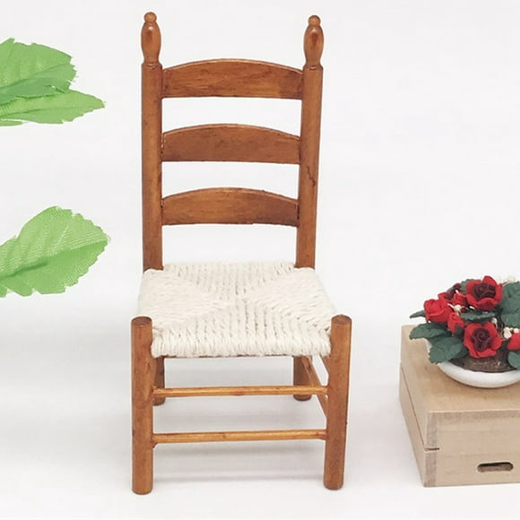 Greensen Miniature Wooden Vintage Chair for 1:12 Dolls DIY Dollhouse Accessories, 1:12 Chair, Dollhouse Chair