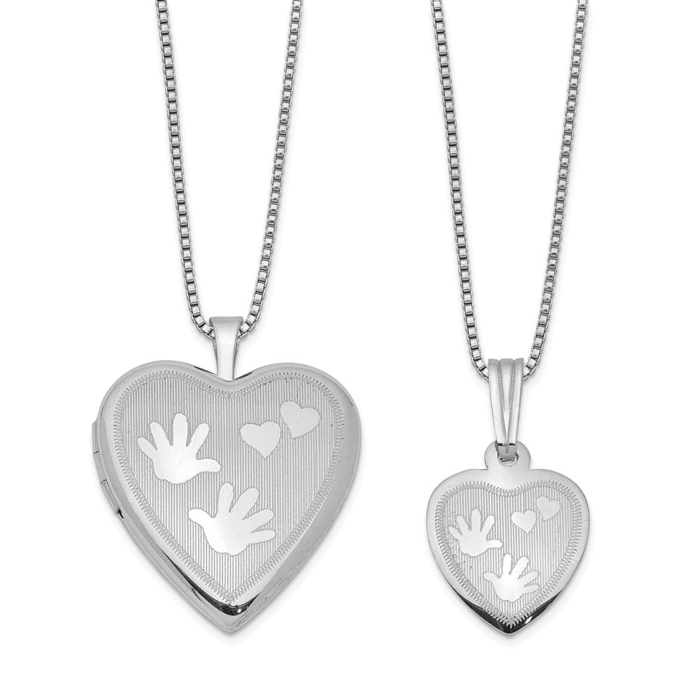 Jewelry Adviser Locket Sterling Silver Rhodium-plated Polished Satin Hand and Hearts Locket & Pend 