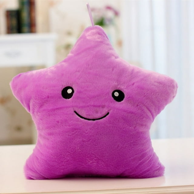 Led Luminous Colorful Five-Pointed Star Plush Toy Pillow Children Comfort Pillow,Purple 35cm