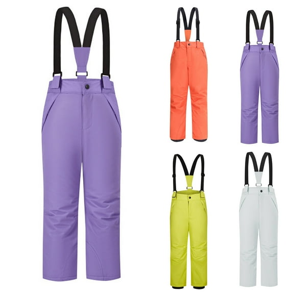 Juebong Kids Snow Bib Overalls Boys Girls Unisex Classic Insulated Ski Pants Winter Outdoor Thick Adjustable Strap Snowsuit Yellow,14 Years