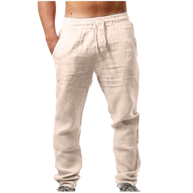 DPTALR Pantalon Décontracté pour Hommes avec Taille Élastique et Poches en Coton Lin