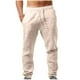 thumbnail image 1 of Pantalones largos para hombre, informales, con cintura elástica, bolsillos, de algodón y lino, de poliéster, 1 of 5