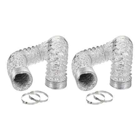 Uxcell 10Ft Dryer Vent Hose 4" Dia. 2Pcs Flexible Aluminum Ducting 4 Clamps Included, Silver
