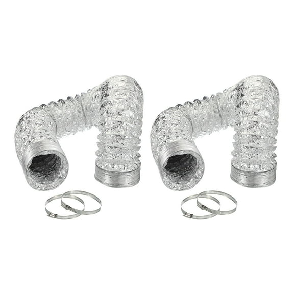 Uxcell 10Ft Dryer Vent Hose 4" Dia. 2Pcs Flexible Aluminum Ducting 4 Clamps Included, Silver