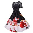 thumbnail image 4 of Pisexur Robe de Noël Vintage Imprimée en Dentelle Manches Courtes Col Rond Robe de Soirée de Noël Robe d'Invité de Mariage pour Femmes, Robe de Fête de Noël, 4 of 8