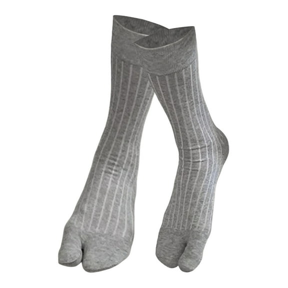UJNDER Women Striped Tabi Stockings Toe Separator Mid Calf Non Comfortable Socks Light Gray