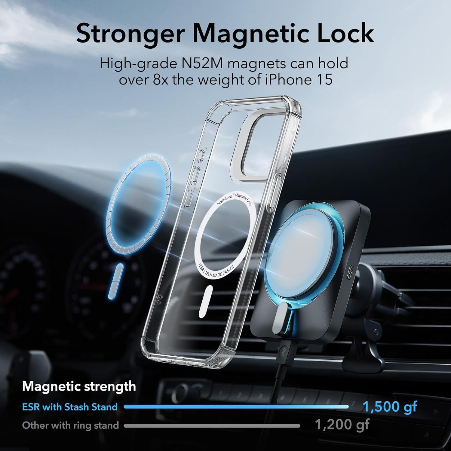 ESR for iPhone 15 Pro Max Case, 2-Part Tough Full-Body Shockproof MagSafe Stash Stand (HaloLock), Exceeds Military-Grade Protection, Clear