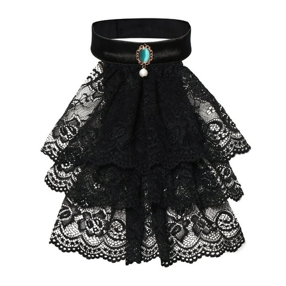 Necvior Medieval False Collar with Crystal Victorian Colonial Jabot Ruffled Lace Detachable Collar Necktie Costume