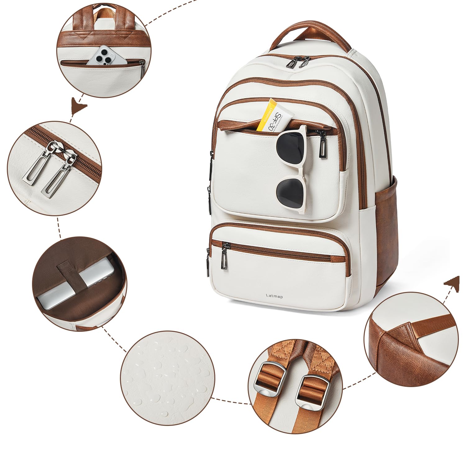 43L Backpack Purse for Women Travel Backpack Leather Large Women 17 16 15.6 Inch Laptop Bag Handbags For Travel Work College Large Beige