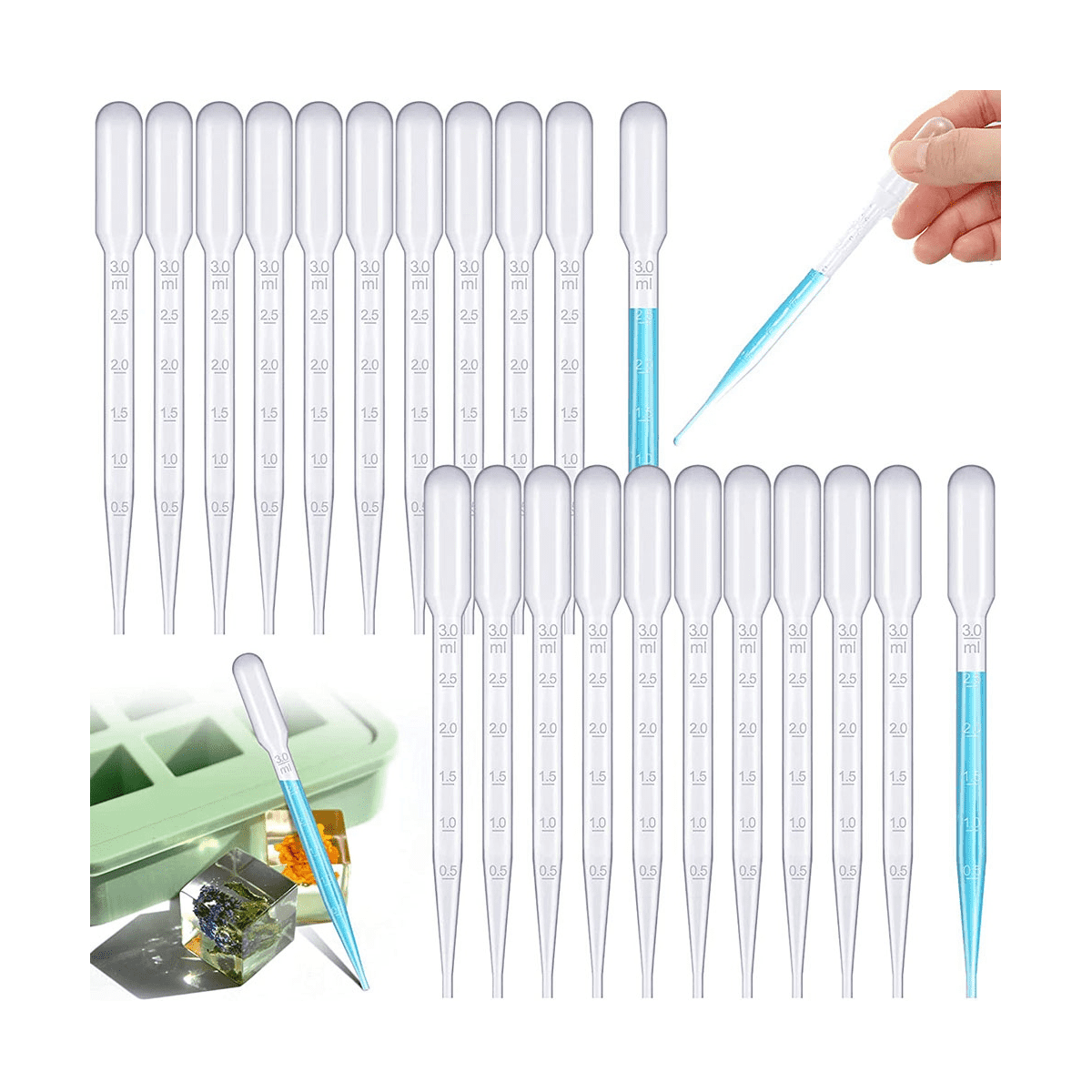WELPET 100Pcs 3 Ml Plastic Transfer Pipettes Disposable Calibrated