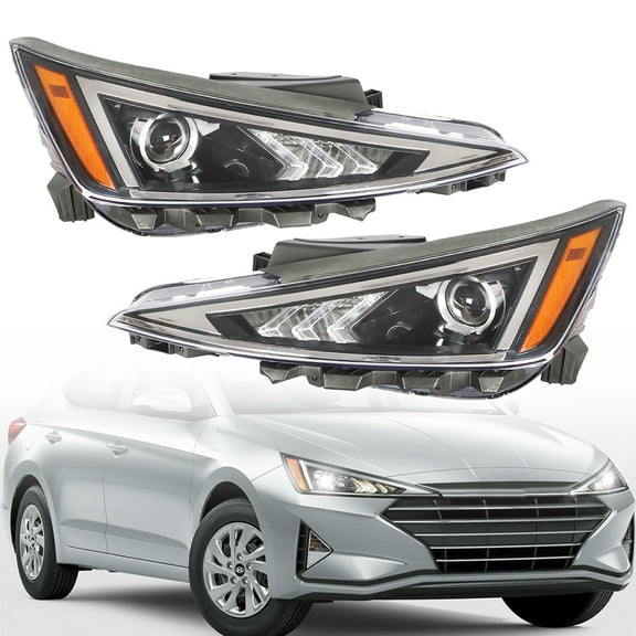 munirater Pair of Projector Headlight Headlamp Assembly Set for 2019 2020 Hyundai Elantra, Replace Driver & Passenger Side Halogen Headlamps