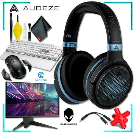 Audeze Mobius Planar Gaming Headset (Blue) + Dell AW2518HF 24.5 inch 16:9 Gaming Monitor + GK300 Gaming Keyboard (White) + GM300 Gaming Mouse + Headphone and Knuckel Signal Splitter + Cleaning