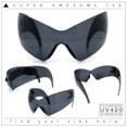 thumbnail image 2 of XL Oversized Rimless Shield Futuristic Wrap 80s Funky Robotic Sunglasses Black, 2 of 8