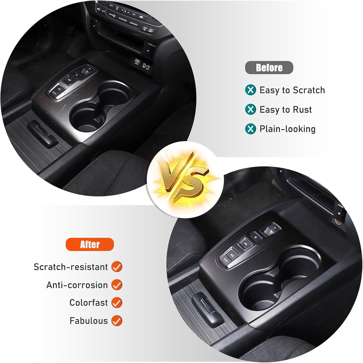 Center Console Gear Shift Panel Cup Holder Cover Trim Compatible with Honda Pilot 2016-2022/ Ridgeline 2020-2023/ Passport 2019-2023 Accessories